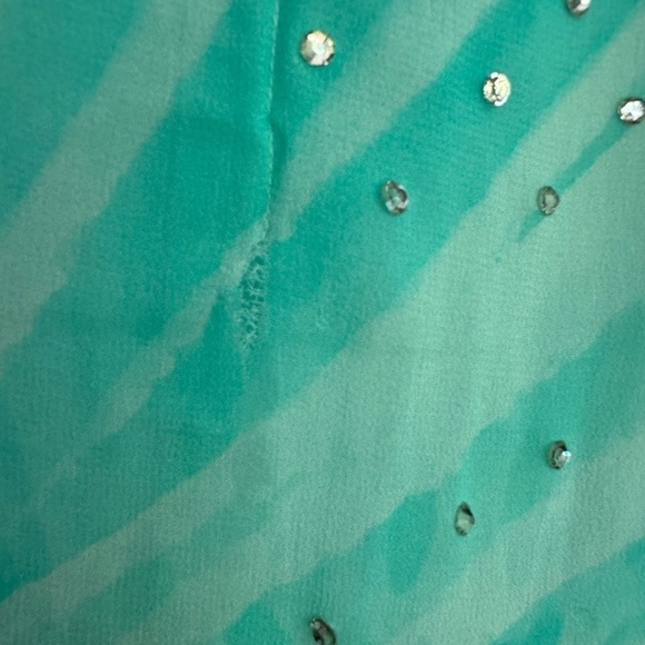 Ranees Sheer Boho Tunic Beach Coverup Turquoise Blue Asymmetrical Rhinestone M - Picture 6 of 11